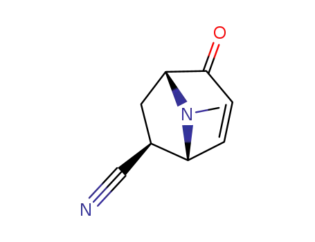 Molecular Structure of 77603-72-6 (8-Azabicyclo[3.2.1]oct-3-ene-6-carbonitrile,8-methyl-2-oxo-,(1R,5R,6R)-rel-(9CI))