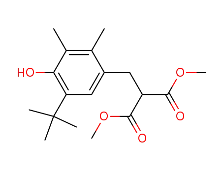 Molecular Structure of 56808-21-0 (Propanedioic acid,
[[5-(1,1-dimethylethyl)-4-hydroxy-2,3-dimethylphenyl]methyl]-, dimethyl
ester)