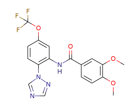 Molecular Structure of 2165325-42-6 (N-(2-(1H-1,2,4-triazol-1-yl)-5-(trifluoromethoxy)phenyl)-3,4-dimethoxybenzamide)