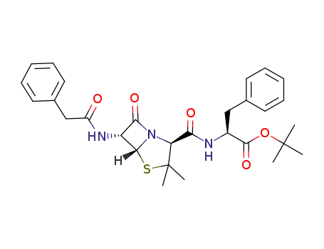 Molecular Structure of 1537179-00-2 ((S)-tert-butyl-2-((2S,5R,6R)-3,3-dimethyl-7-oxo-6-(2-phenylacetamido)-4-thia-1-azabicyclo[3.2.0]heptane-2-carboxamido)-3-phenylpropanoate)
