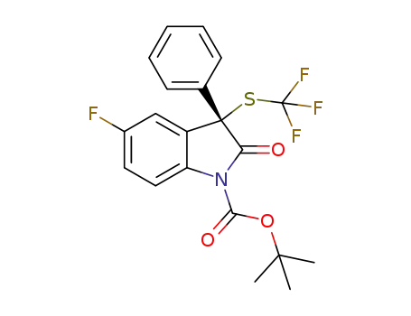 Molecular Structure of 1567850-49-0 ((S)-tert-butyl 5-fluoro-3-phenyl-3-(trifluoromethanesulfenyl)-2-oxoindoline-1-carboxylate)