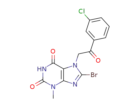 Molecular Structure of 1415838-41-3 (8-bromo-7-(2-(3-chlorophenyl)-2-oxoethyl)-3-methyl-1H-purine-2,6(3H,7H)-dione)