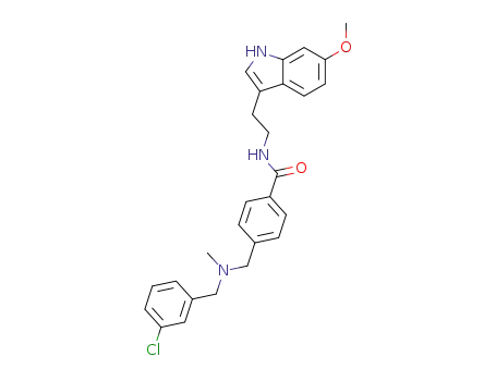 Molecular Structure of 1317668-18-0 (4-{[(3-chlorobenzyl)(methyl)amino]methyl}-N-[2-(6-methoxy-1H-indol-3-yl)ethyl]benzamide)