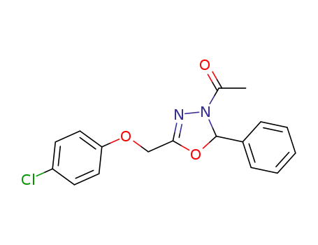 Molecular Structure of 194425-29-1 (1,3,4-Oxadiazole,
3-acetyl-5-[(4-chlorophenoxy)methyl]-2,3-dihydro-2-phenyl-)