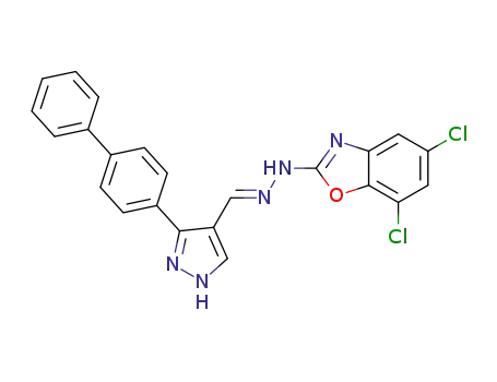 2-[(2E)-2-{[3-(biphenyl-4-yl)-1H-pyrazol-4-yl]methylidene}hydrazinyl]-5,7-dichloro-1,3-benzoxazole
