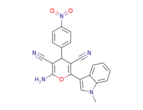 Molecular Structure of 1454306-04-7 (2-amino-6-(1-methyl-1H-indol-3-yl)-4-(4-nitrophenyl)-4H-pyran-3,5-dicarbonitrile)
