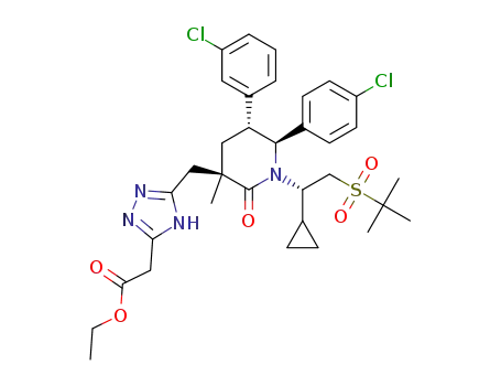 ethyl 2-(5-(((3R,5R,6S)-1-((S)-2-(tert-butylsulfonyl)-1-cyclopropylethyl)-5-(3-chlorophenyl)-6-(4-chlorophenyl)-3-methyl-2-oxopiperidin-3-yl)methyl)-4H-1,2,4-triazol-3-yl)acetate