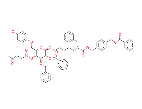 4-[(phenylcarboxy)methyl]benzyl N-benzyl-N-[5-((2-O-benzoyl-3-O-benzyl-4-O-levulinoyl-6-O-(p-methoxyphenyl)-α-L-idopyranosyl)oxy)pentyl]carbamate