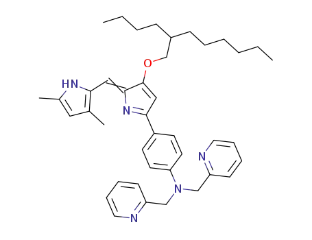Molecular Structure of 1422283-59-7 (4-[4-(2-butyloctyloxy)-5-(3,5-dimethyl-1H-pyrrol-2-ylmethylene)-5H-pyrrol-2-yl]phenylbis(pyridin-2-ylmethyl)-amine)