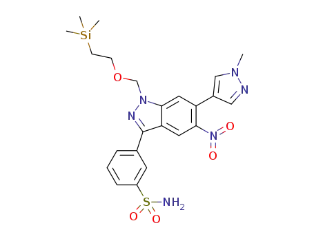 3-(6-(1-methyl-1H-pyrazol-4-yl)-5-nitro-1-((2-(trimethylsilyl)-ethoxy)methyl)-1H-indazol-3-yl)benzenesulfonamide