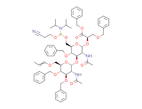 2-N-acetyl-3,4-di-O-benzyl-6-O-prop-1-en-α-D-glucosaminopyranosyl-(1→3)-2-N-acetyl-4-O-benzyl-6-((N,N,-diisopropylamino)-2-cyanoethylphosphite)-α-D-glucosaminopyranosyl-(1→2)-benzyl (2R)-3-benzyloxypropanoate