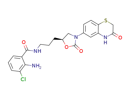 Molecular Structure of 1422210-53-4 ((S)-2-amino-3-chloro-N-(3-(2-oxo-3-(3-oxo-3,4-dihydro-2H-benzo[b][1,4]thiazin-6-yl)oxazolidin-5-yl)propyl)benzamide)