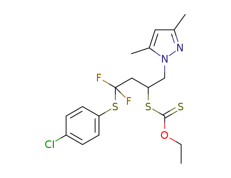 Molecular Structure of 1563062-64-5 (ethyl ({4-[(4-chlorophenyl)sulfanyl]-1-(3,5-dimethyl-1H-pyrazol-1-yl)-4,4-difluorobutan-2-yl}sulfanyl)methanethioate)