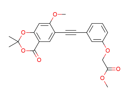 Molecular Structure of 1441379-70-9 (methyl 2-(3-((7-methoxy-2,2-dimethyl-4-oxo-4H-benzo[d][1,3]dioxin-6-yl)ethynyl)phenoxy)acetate)