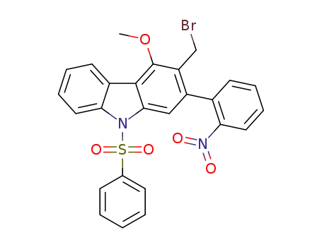 Molecular Structure of 1597408-84-8 (3-(bromomethyl)-4-methoxy-2-(2-nitrophenyl)-9-(phenylsulfonyl)-9H-carbazole)