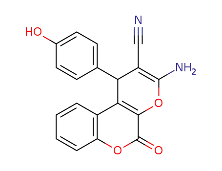 Molecular Structure of 1228077-17-5 (3-amino-1,5-dihydro-1-(4-hydroxyphenyl)-5-oxopyrano[2,3-c]chromene-2-carbonitrile)
