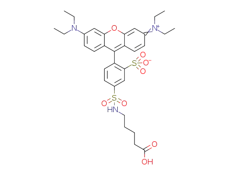 Molecular Structure of 1384054-45-8 (5-(N-(4-carboxybutyl)sulfamoyl)-2-(6-(diethylamino)-3-(diethyliminio)-3H-xanthen-9-yl) benzenesulfonate)