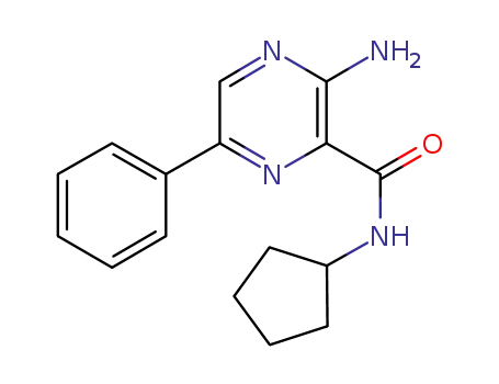 Molecular Structure of 625459-32-7 (Pyrazinecarboxamide, 3-amino-N-cyclopentyl-6-phenyl-)