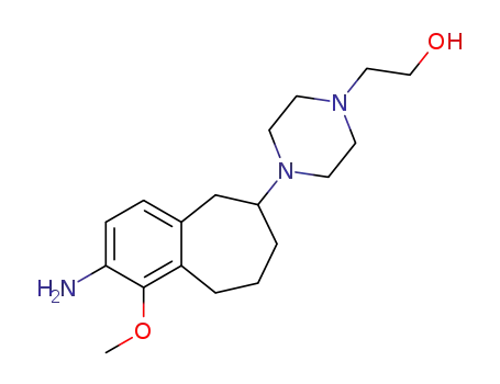 Molecular Structure of 1454651-62-7 (2-(4-(2-amino-1-methoxy-6,7,8,9-tetrahydro-5H-benzo[7]annulen-6-yl)piperazin-1-yl)ethanol)