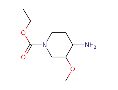 Molecular Structure of 156970-98-8 (1-Piperidinecarboxylicacid,4-amino-3-methoxy-,ethylester,cis-(+)-(9CI))