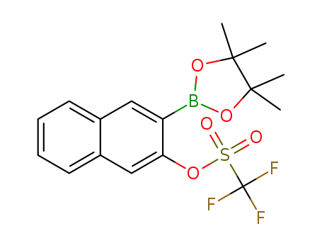Molecular Structure of 1437769-76-0 (3-(4,4,5,5-tetramethyl-1,3,2-dioxaborolan-2-yl)naphthalen-2-yl trifluoromethanesulfonate)