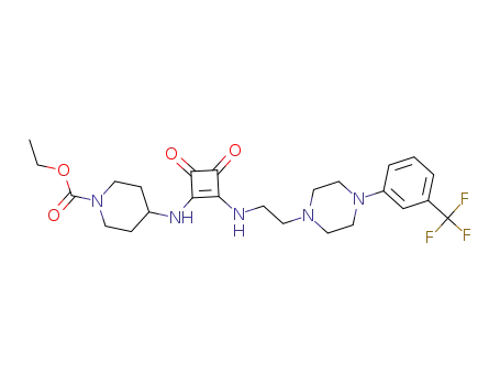 Molecular Structure of 2101958-02-3 (ethyl 4-((3,4-dioxo-2-((2-(4-(3-(trifluoromethyl)-phenyl)-piperazin-1-yl)-ethyl)-amino)-cyclobut-1-en-1-yl)-amino)-piperidine-1-carboxylate)
