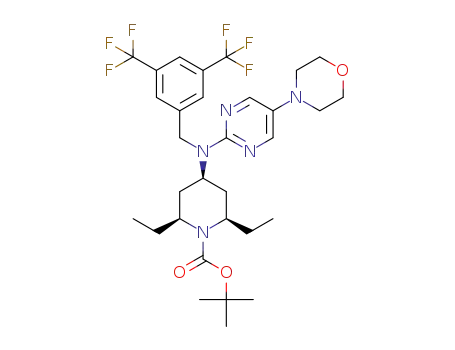 tert-butyl (2R,4r,6S)-4-((3,5-bis(trifluoromethyl)benzyl)(5-morpholinopyrimidin-2-yl)amino)-2,6-diethylpiperidine-1-carboxylate