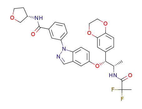 3-(5-((1R,2S)-2-(2,2-difluoropropanamido)-1-(2,3-dihydrobenzo[b][1,4]dioxin-6-yl)propoxy)-1H-indazol-1-yl)-N-((S)-tetrahydrofuran-3-yl)benzamide