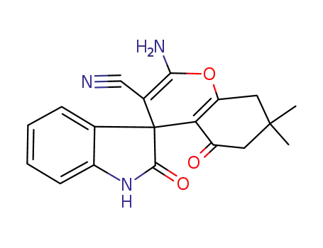 Molecular Structure of 119771-51-6 (2-amino-7,7-dimethyl-2',5-dioxo-1',2',5,6,7,8-hexahydrospiro[chromene-4,3'-indole]-3-carbonitrile)