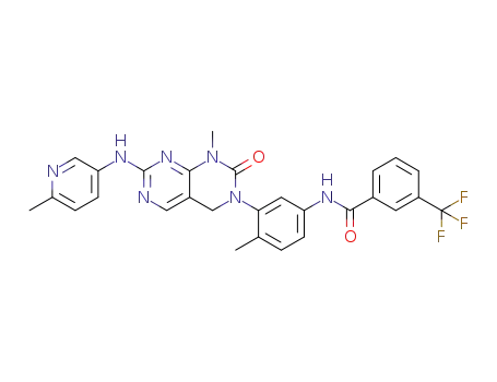 Molecular Structure of 839706-07-9 (Benzamide, N-[3-[1,4-dihydro-1-methyl-7-[(6-methyl-3-pyridinyl)amino]-2-oxopyrimido[4,5-d]pyrimidin-3(2H)-yl]-4-methylphenyl]-3-(trifluoromethyl)-)