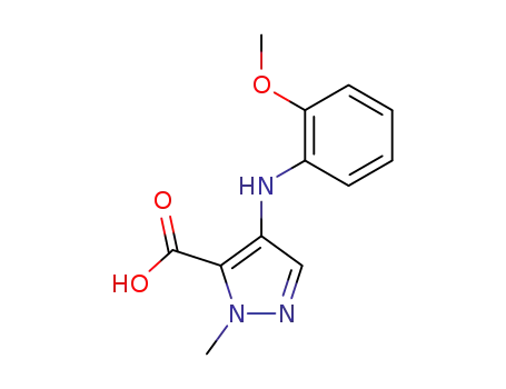 Molecular Structure of 93703-04-9 (1H-Pyrazole-5-carboxylic acid, 4-[(2-methoxyphenyl)amino]-1-methyl-)