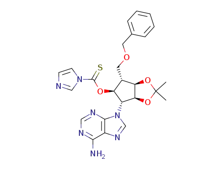 Molecular Structure of 100021-23-6 ((+/-)-(1β,2α,3β,4α,5α)-1-(6-amino-9H-purin-9-yl)-4,5-(dimethylmethylenedioxy)-2-<(1-imidazolylthiocarbonyl)oxy>-3-<(phenylmethoxy)methyl>cyclopentane)