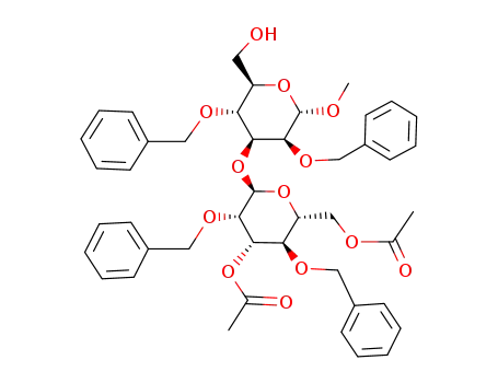 Acetic acid (2R,3R,4S,5S,6R)-2-acetoxymethyl-3,5-bis-benzyloxy-6-((2R,3R,4S,5S,6S)-3,5-bis-benzyloxy-2-hydroxymethyl-6-methoxy-tetrahydro-pyran-4-yloxy)-tetrahydro-pyran-4-yl ester