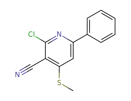 Molecular Structure of 91272-04-7 (3-Pyridinecarbonitrile, 2-chloro-4-(methylthio)-6-phenyl-)