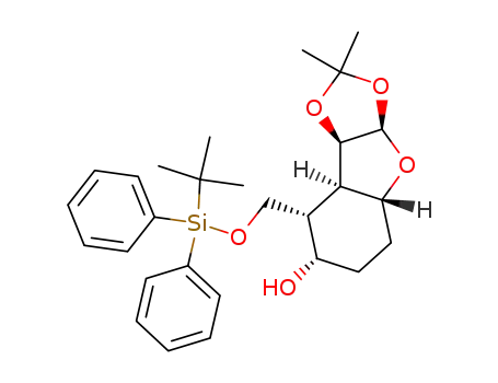 Molecular Structure of 79507-01-0 ((3aR,4aR,7S,8S,8aR,8bR)-8-(tert-Butyl-diphenyl-silanyloxymethyl)-2,2-dimethyl-octahydro-benzo[4,5]furo[2,3-d][1,3]dioxol-7-ol)
