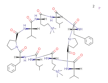 Molecular Structure of 99437-06-6 (C<sub>66</sub>H<sub>106</sub>N<sub>12</sub>O<sub>10</sub><sup>(2+)</sup>*2I<sup>(1-)</sup>)