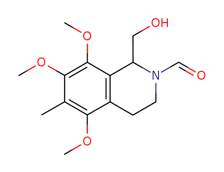 Molecular Structure of 124867-50-1 (1-(hydroxymethyl)-5,7,8-trimethoxy-6-methyl-3,4-dihydro-1H-isoquinolin e-2-carbaldehyde)