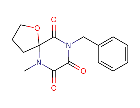 Molecular Structure of 88521-55-5 (1-Oxa-6,9-diazaspiro[4.5]decane-7,8,10-trione,
6-methyl-9-(phenylmethyl)-)