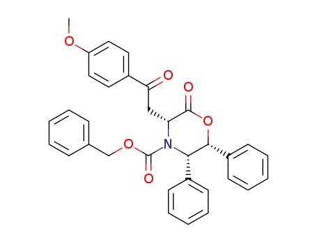 (3R,5S,6R)-4-(benzyloxycarbonyl)-5,6-diphenyl-3-<2'-oxo-2'-(4-methoxyphenyl)ethyl>-2,3,5,6-tetrahydro-4H-1,4-oxazin-2-one