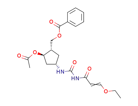 Molecular Structure of 120963-42-0 ((-)-3-ethoxy-N-<N'-<(1S,3R,4S)-3-acetoxy-4-<(benzoyloxy)methyl>cyclopentyl>carbamoyl>propenamide)