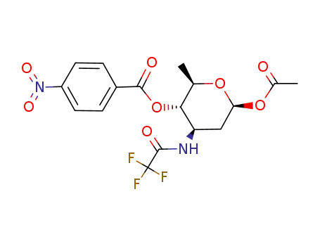 Molecular Structure of 76793-37-8 (1-O-acetyl-2,3,6-tridesoxy-4-O-p-nitrobenzoyl-3-trifluoroacetamido-β-D-arabino-hexopyranose)