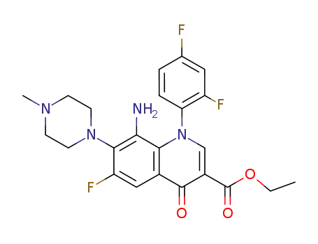 Molecular Structure of 117239-42-6 (ethyl 1-(2,4-difluorophenyl)-6-fluoro-7-(4-methylpiperazin-1-yl)-8-amino-1,4-dihydro-4-oxoquinoline-3-carboxylate)