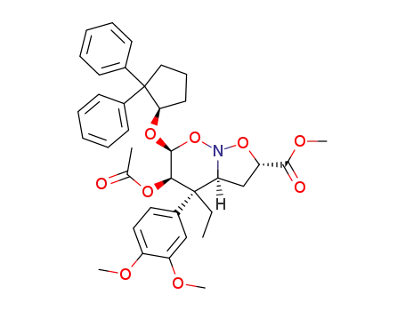 Molecular Structure of 1053626-51-9 ((2S,3aS,4S,5R,6S)-5-(Acetyloxy)-4-(3,4-dimethoxyphenyl)-6-((R)-2,2-diphenylcyclopentoxy)-4-ethylhexahydroisoxazolo<2,3-b>oxazine-2-carboxylic acid methyl ester)