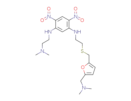 Molecular Structure of 142744-21-6 (1,3-Benzenediamine,N1-[2-(dimethylamino)ethyl]-N3-[2-[[[5-[(dimethylamino)methyl]-2-furanyl]methyl]thio]ethyl]-4,6-dinitro-)