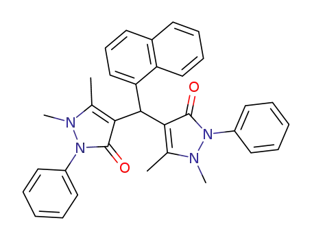 Molecular Structure of 92887-61-1 (1,5,1',5'-tetramethyl-2,2'-diphenyl-1,2,1',2'-tetrahydro-4,4'-[1]naphthylmethanediyl-bis-pyrazol-3-one)
