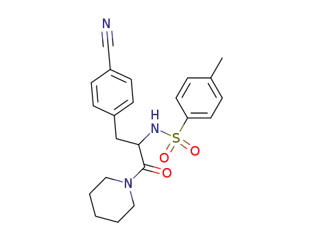 Molecular Structure of 71078-96-1 (Piperidine,
1-[3-(4-cyanophenyl)-2-[[(4-methylphenyl)sulfonyl]amino]-1-oxopropyl]-)
