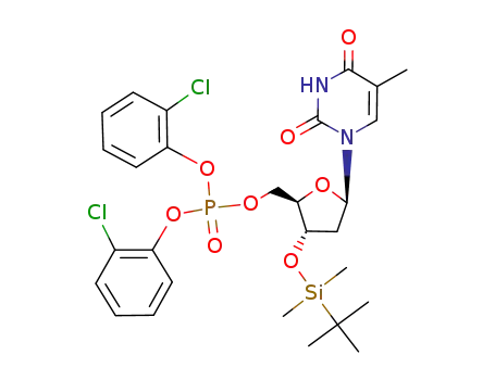 Molecular Structure of 145550-46-5 (Phosphoric acid (2R,3S,5R)-3-(tert-butyl-dimethyl-silanyloxy)-5-(5-methyl-2,4-dioxo-3,4-dihydro-2H-pyrimidin-1-yl)-tetrahydro-furan-2-ylmethyl ester bis-(2-chloro-phenyl) ester)