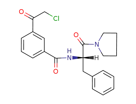 Molecular Structure of 76597-72-3 (Benzamide,
3-(chloroacetyl)-N-[2-oxo-1-(phenylmethyl)-2-(1-pyrrolidinyl)ethyl]-, (S)-)