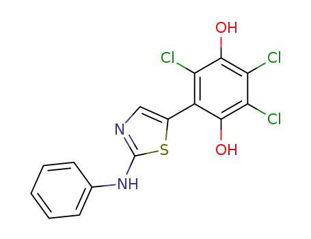 Molecular Structure of 98326-98-8 (2,3,5-Trichloro-6-(2-phenylamino-thiazol-5-yl)-benzene-1,4-diol)