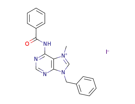 Molecular Structure of 77868-52-1 (7H-Purinium, 6-(benzoylamino)-7-methyl-9-(phenylmethyl)-, iodide)